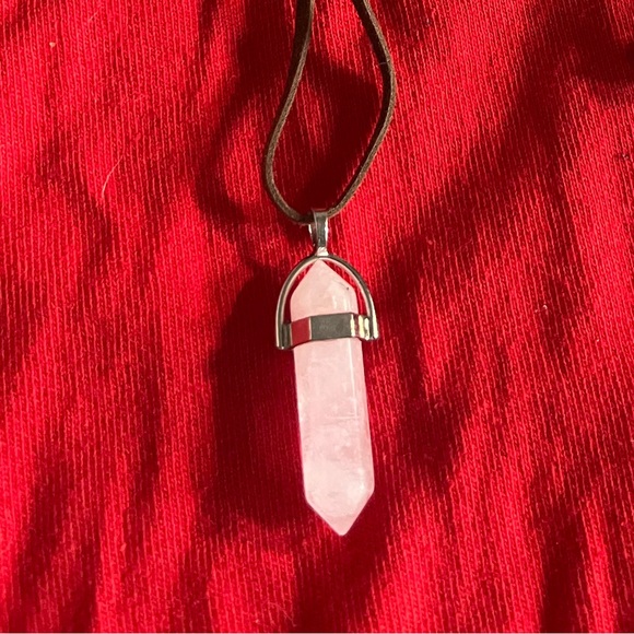 Hand Crafted Jewelry - Hand Crafted Pink Rose Quarts Corded Medallion Long Necklace Handmade Hand Made